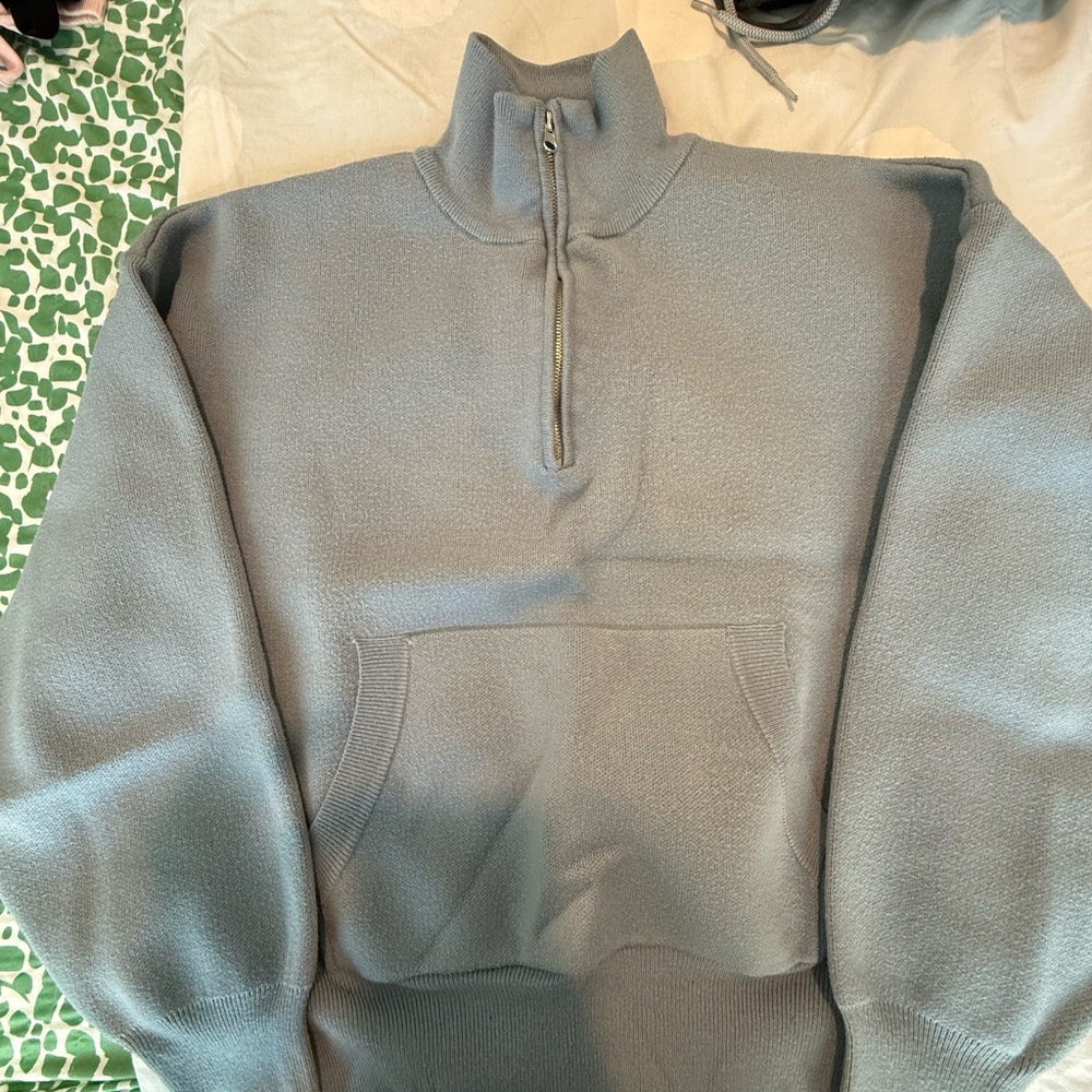 Forever 21 Light Blue Half-Zip Turtleneck Sweater